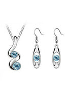Women's Crystal Drop Pendant Necklace Earrings Jewelry Set Blue