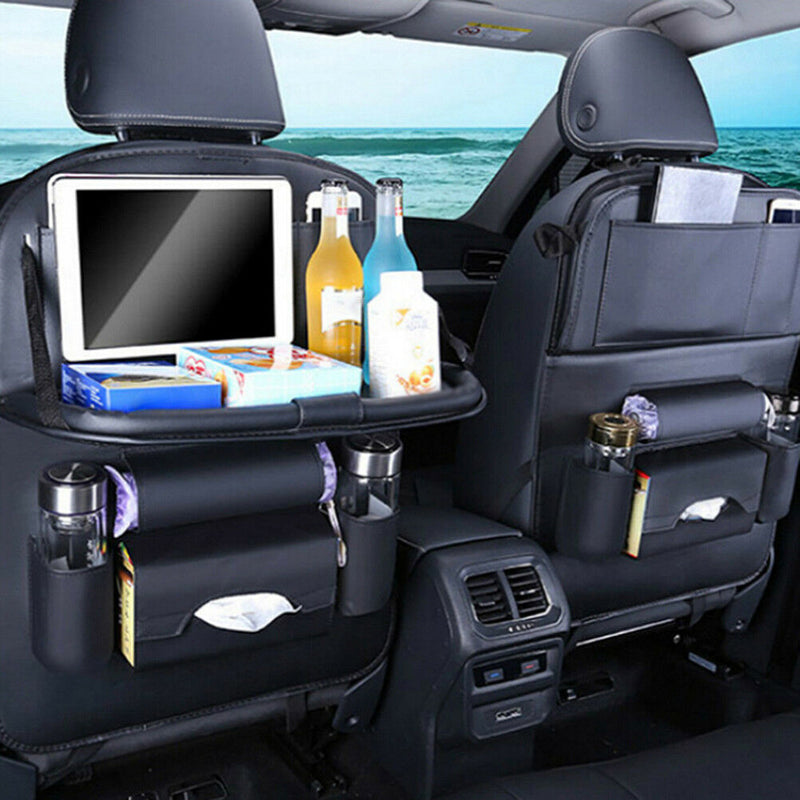 Leather car seat back travel multi-pocket folding storage bag organizer holde Kw