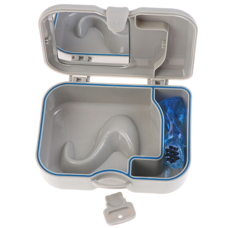 Denture False Teeth Storage Box Case With Mirror & Clean Brush Dental Applia BX