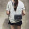 Sequins Bags Leather Splicing Women Shoulder Crossbody Square Bag (Black) A