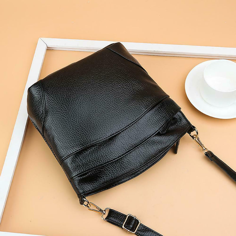 Solid Color Shoulder Messenger Handbags Women Leather Crossbody Bag (Black)