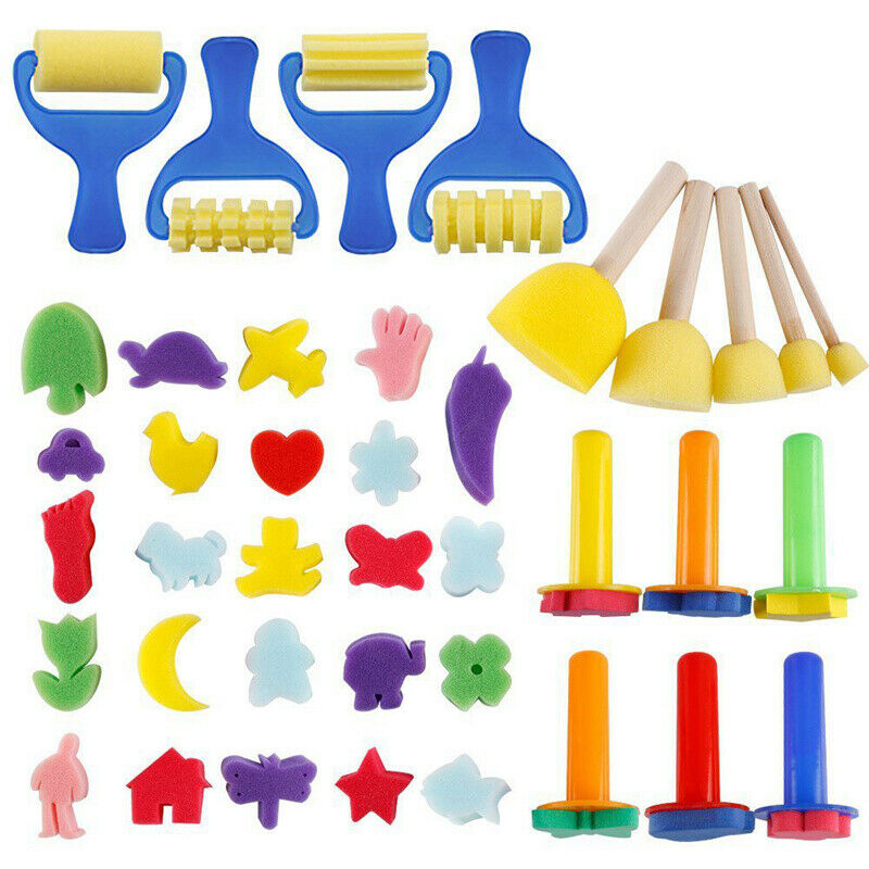 Early Learning Mini Flower Sponge Painting Brushes Craft Brushes Set for Ki E6X2