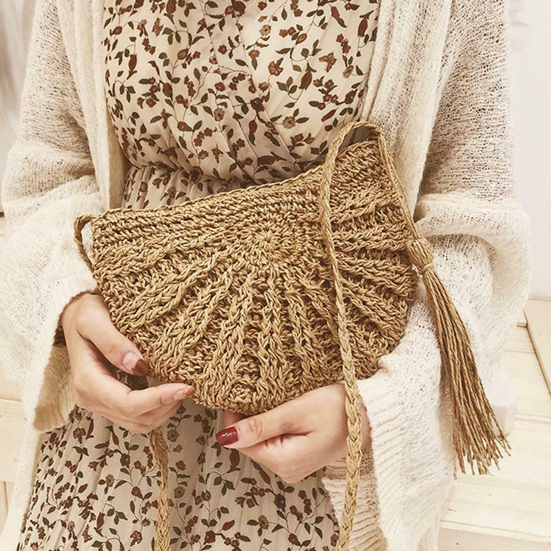 Tassels Beach Messenger Handbag Women Girl Crochet Straw Crossbody Shoulder Bag