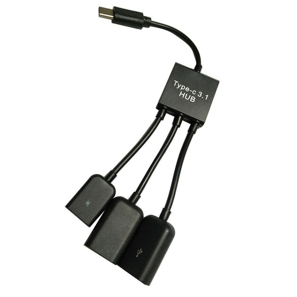 3 in 1 USB C Type C OTG Host Cable Hub Cord Adapter Splitter Connector Black