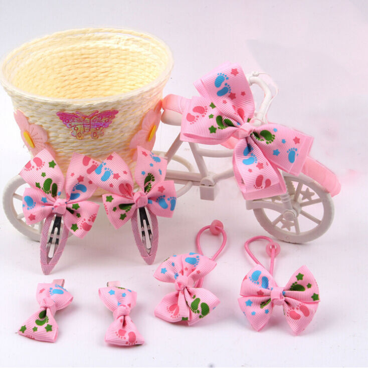 7 Pcs/set Girls Bow Hair Accessories BB Folder Headband Hair Rope Random lj