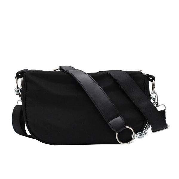 Nylon Women Shoulder Handbags Solid Ladies Travel Messenger Bags (Black)