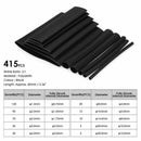415 Pcs Black Waterproof Heat Shrink Tubing Set In 10 Assortment, Polyolefi