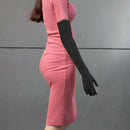 5X(Lady Satin Gloves Formal Party Festival Long Black V5V2)