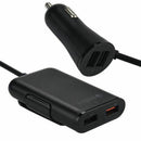 4-Port USB Car Charger HUB Adapter Front Back Seat with 6 Feet Extension Ca