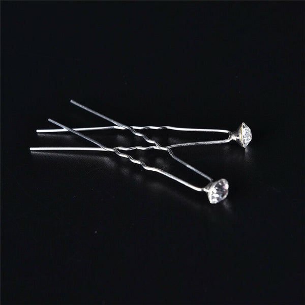 20PCS Clear Crystal Rhinestone Diamante Wedding Bridal Prom Hair Pins Hairpin MO