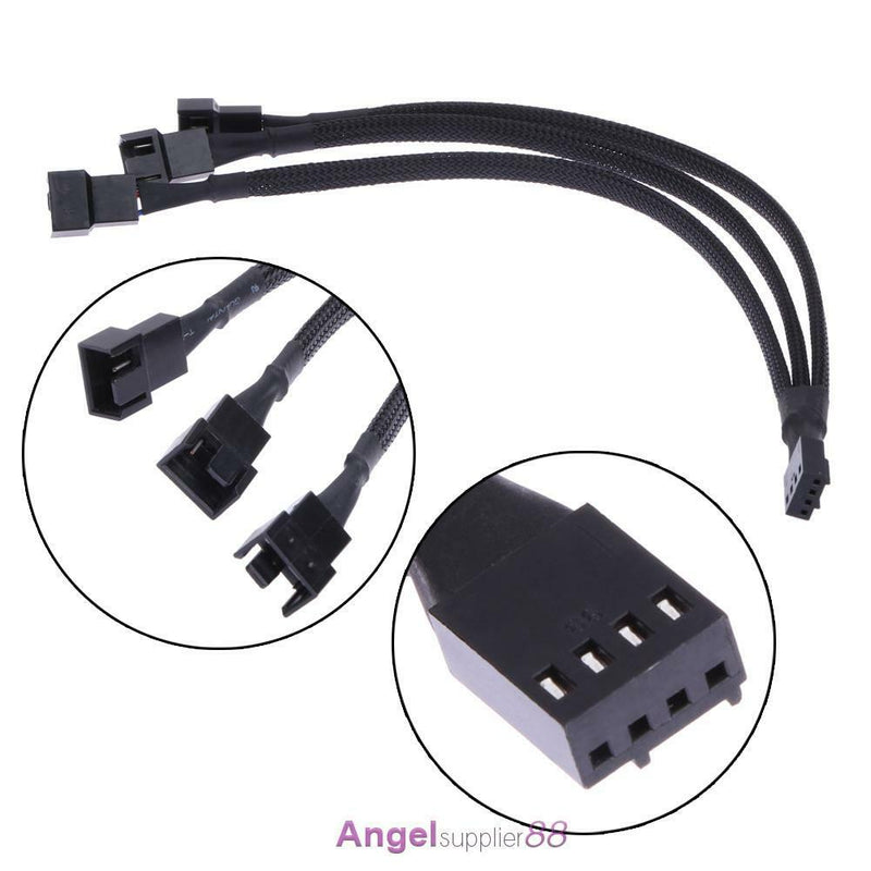 4 pin PWM Fan Cable 1 to 3 ways  Splitter Black Sleeved Extension Cable