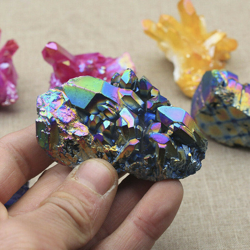1*Titanium Natural Quartz Specimen Rainbow Healing Mineral Stone Cluster Crystal