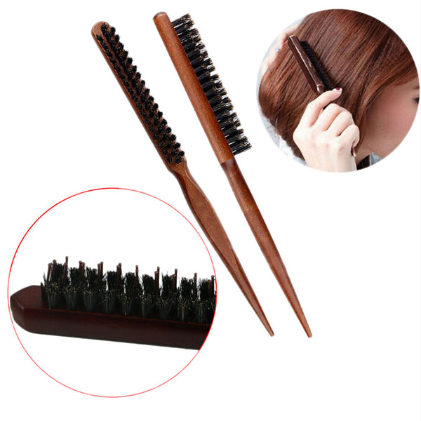 1X Wood Handle Natural Boar Bristle Hair Brush Fluffy Comb Hairdressing Barbe Bj