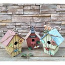 Set of 2 Bird House Wooden Carved Floral Birdhouse with Hanging - Blue