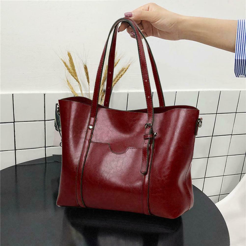 Women PU Leather Shoulder Crossbody Bag Large Capacity Totes Handbag (Red) A