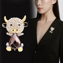 Fashion Enamel Cow Cartoon Crystal Brooch Pins Collar Badge Causal Party JeSEAU