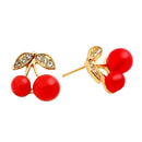 Sweet Shining Rhinetones Women Girls Cute Mini Cherry Fruit Studs Earrings