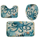4Pcs Home Bathroom Decor Set Octopus Pattern Toilet Seat Cover Bath Mat Set