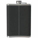 Pocket Hip Flask 8 Oz with Funnel Stainless Steel with Black Leather Wrappe