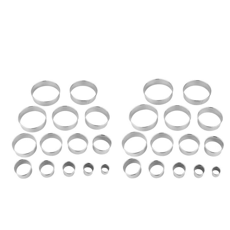 2x 14 Piece Stainless Steel Round Cookie Cutter Kit Scone Cutter