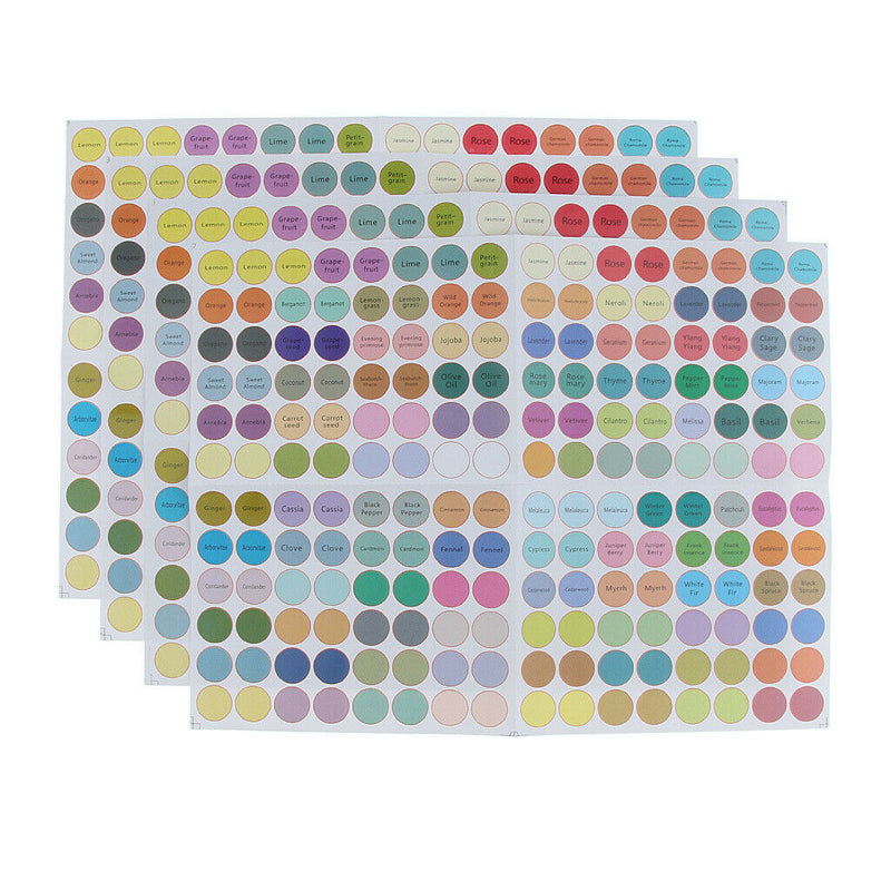4 Sheets Essential Oil Bottle Cap Labels Aromatherapy Vial Stickers  English