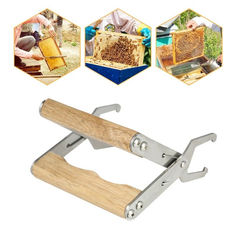 2PCS Frame Grip with Wooden Handle - Beekeeping Stainless Steel Holder, Lif