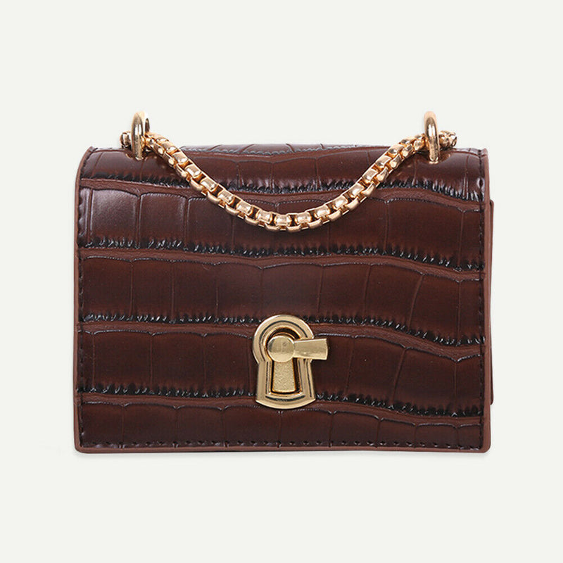 Elegant Women Pure Mini Shoulder Bags Leather Chain Messenger Bag (Brown)