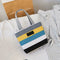 Fashion Striped Shoulder Handbags Women Canvas Large Shopping Totes (Grey)