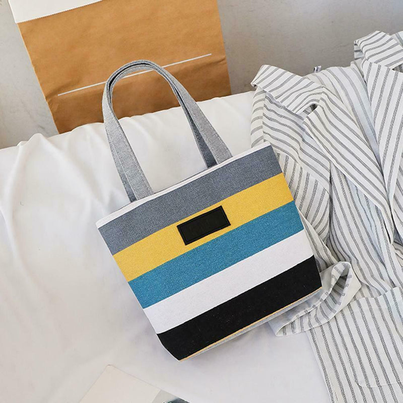 Fashion Striped Shoulder Handbags Women Canvas Large Shopping Totes (Grey)