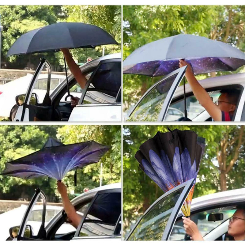 Womens Reverse Umbrella Double-Layer Uv Protection Upside Down Umbrella