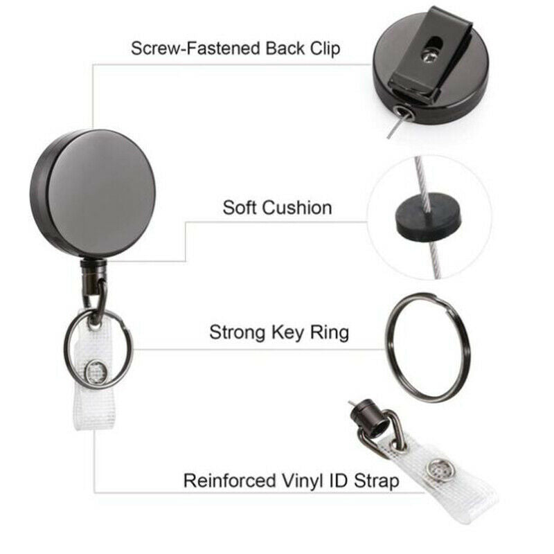 1pc Retractable Badge Holder Reel Name Card Keychain Metal ID Belt Clip Keyr Kw