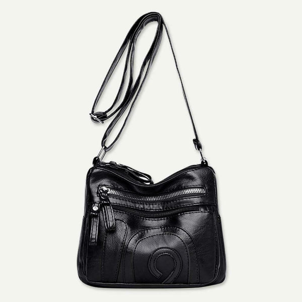 Hit Color Shoulder Messenger Handbags Women Leather Crossbody Bags (Black)