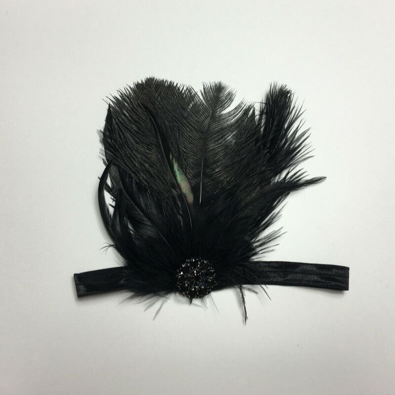 Pitch Black Feather Flapper Dress Costume Hairband Bridal Headpiece 1920's
