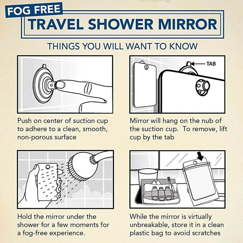 Unbreakable Travel Portable Anti-Fog Shower Shaving Mirror with Suction Hook