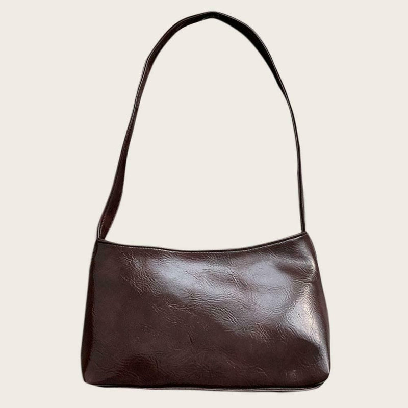 Simple Women Shoulder Bag Leather Totes Retro Travel Handbag (Dark Brown)