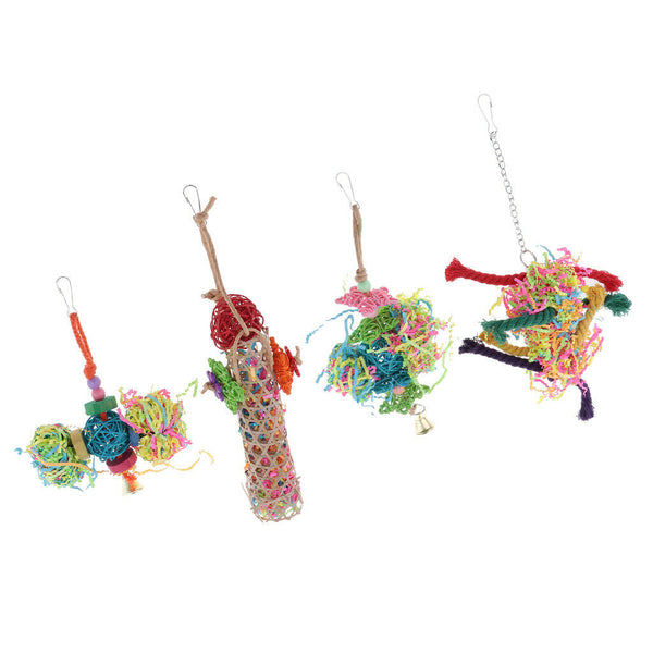 4 Pcs Colored Parrot Chewing Chew Toys Cage Hanging Swing Rope Random Color