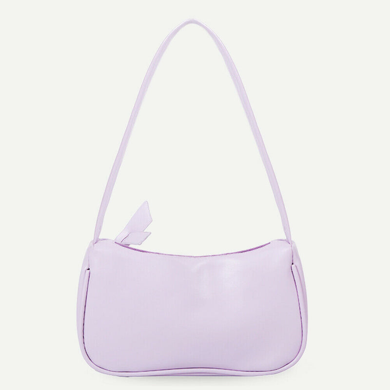 Women Handbags Solid Color PU Leather Female Shoulder Underarm Bag (Purple)