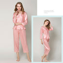 Autumn Women Silk Pajamas 2 Sets Long Sleeve Sleepwear Casual Lace Home Wea