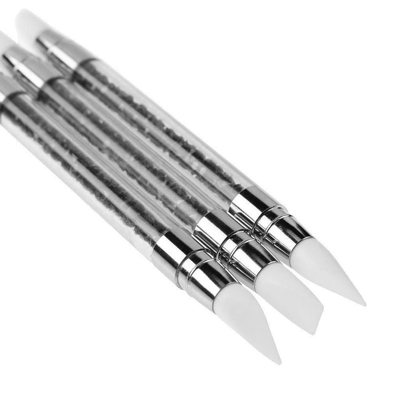 3pcs/Set Dual-Ended Silicone Nail Art Pens Hollow Carving Manicure Brushes A