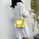 Candy Color PU Leather Crossbody Bags Women Chain Shoulder Totes (Yellow) A