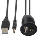 Combo Usb 2.0 & 3.5Mm Aux Male To Female Extension Cable With Waterproofabl