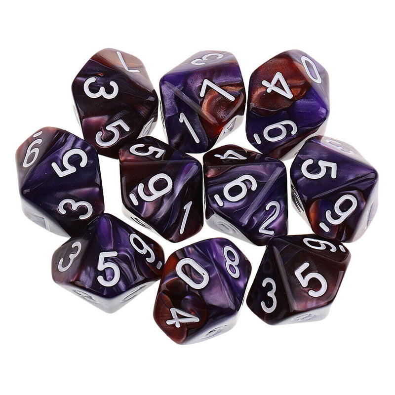 10pcs Acrylic 10 Sided Dice Game Dice Set D10 For Board Game Card Game