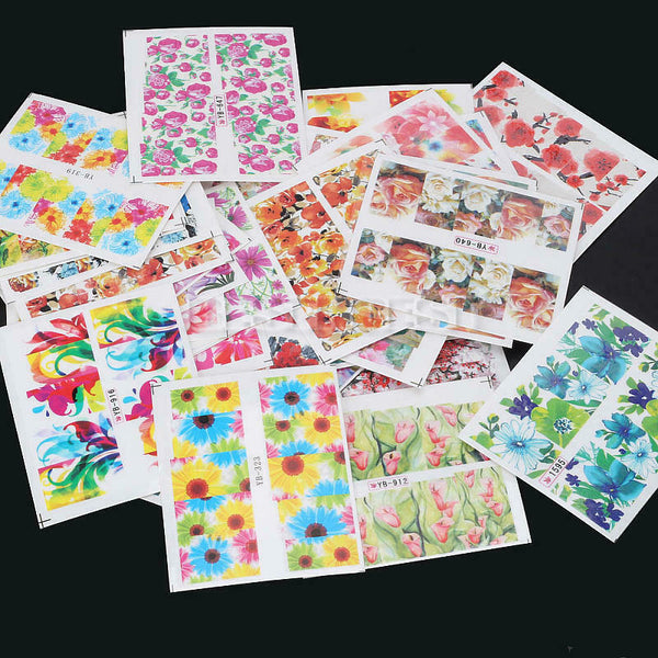 50 Sheets Flower Pattern Nail Art Decals Water Transfer Stickers DIY Decor Hot