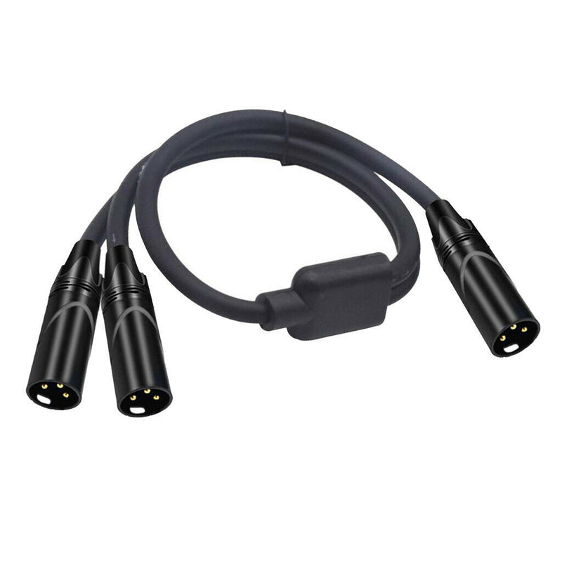 3Pin XLR Male Jack To Dual 2 Male Plug Y Splitter Adaptor Audio Cable Black