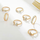 7pcs/set Rhinestone Butterfly Flower Ring Women Open Knuckle Rings Jewelry