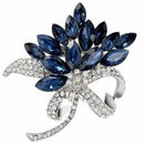 Brooch pin Woman's elegant flower shape and blue crystal rhinestone jewelry