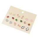 9 Pairs Small Multiple Animal Ladybug Stud Earrings Set For Girls Kids