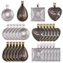 48-Pieces 4 Styles Pendant Trays 24Pcs Round & Square & Heart & Teardrop An C8A2