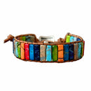 Chakra Bracelet Jewelry Handmade Multi Color Natural Stone Tube Beads Leath A9A4