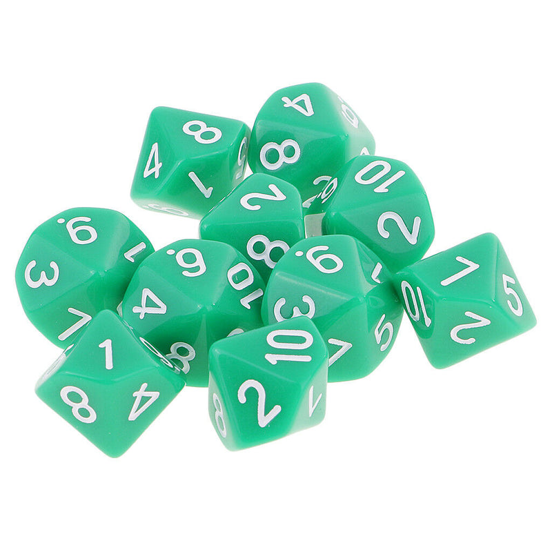 10pcs 10 Sided Dice D10 Acrylic Dice for  Green Portable